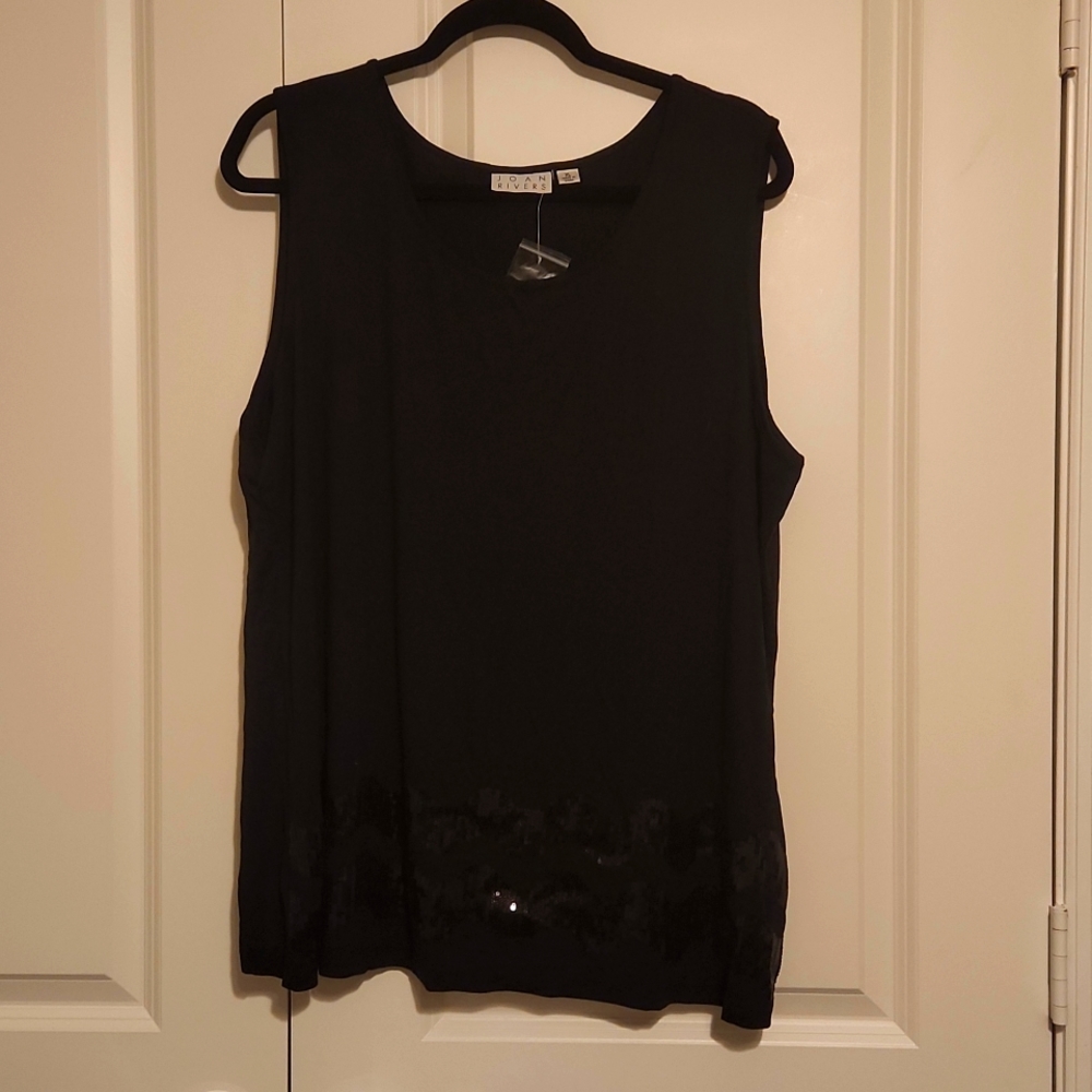 NWOT Joan Rivers Sleeveless Black Blouse XL